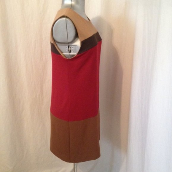 Mango Red and Tan Colorblock Midi Dress - Picture 5 of 5